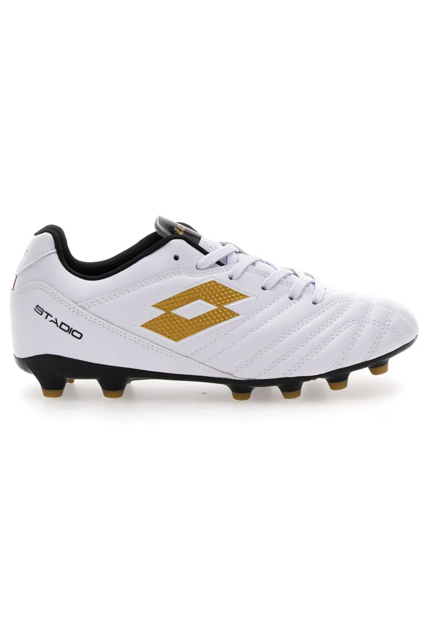 Weiß-goldene Lotto Stadio 705 Fg Jr. Fußballschuhe