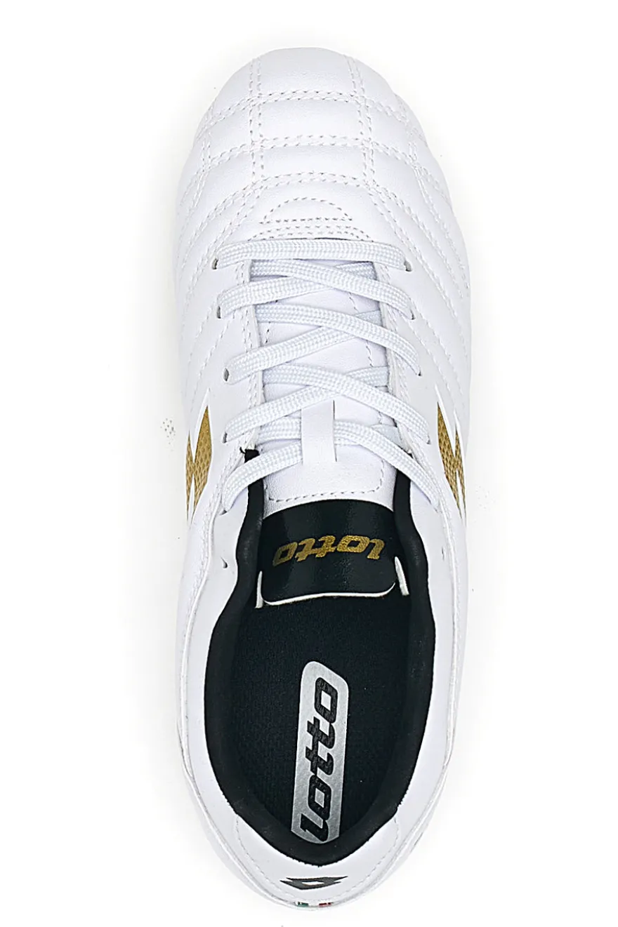 Weiß-goldene Lotto Stadio 705 Fg Jr. Fußballschuhe