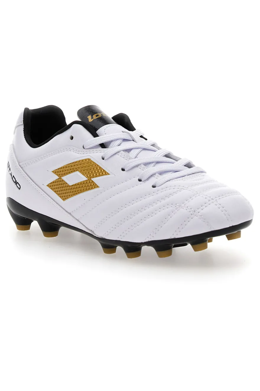 Weiß-goldene Lotto Stadio 705 Fg Jr. Fußballschuhe