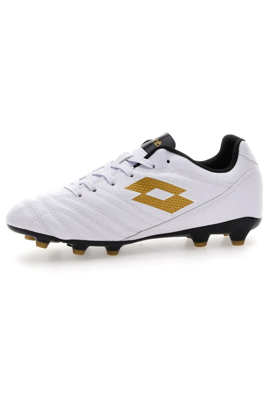 Weiß-goldene Lotto Stadio 705 Fg Jr. Fußballschuhe