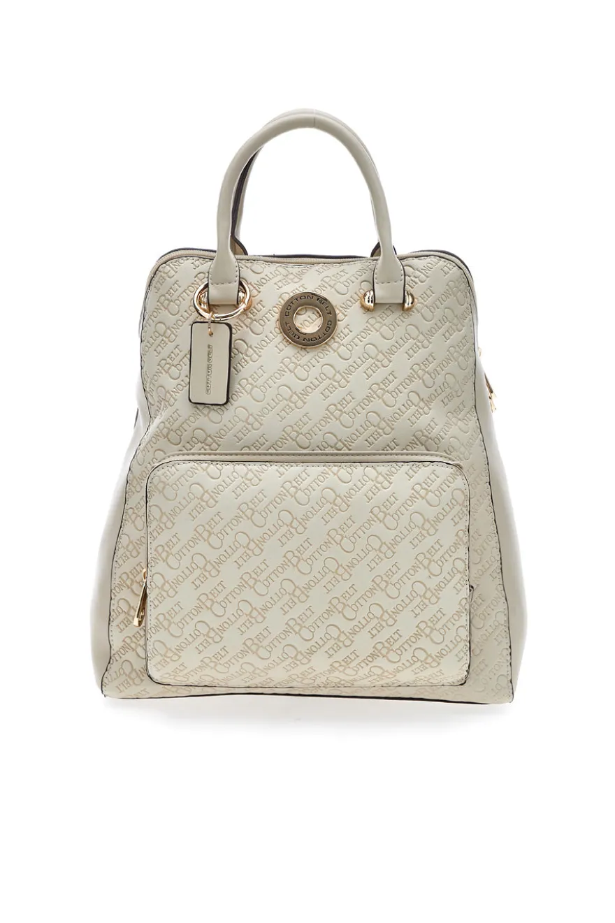 Zaino beige con stampa monogram e doppio manico Cotton Belt K19012B011