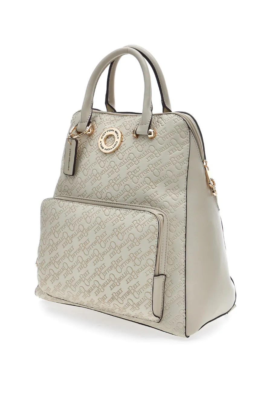 Zaino beige con stampa monogram e doppio manico Cotton Belt K19012B011