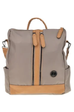 Zaino beige e cuoio con zip frontali e spallacci regolabili Prima riga WIS BAGPITT001-A