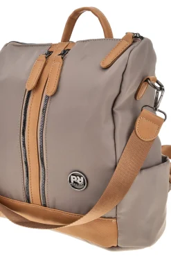 Zaino beige e cuoio con zip frontali e spallacci regolabili Prima riga WIS BAGPITT001-A