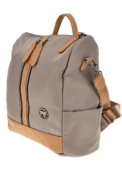 Zaino beige e cuoio con zip frontali e spallacci regolabili Prima riga WIS BAGPITT001-A