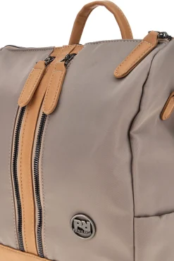 Zaino beige e cuoio con zip frontali e spallacci regolabili Prima riga WIS BAGPITT001-A