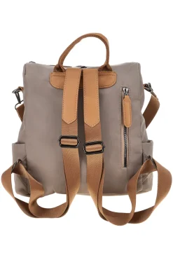 Zaino beige e cuoio con zip frontali e spallacci regolabili Prima riga WIS BAGPITT001-A