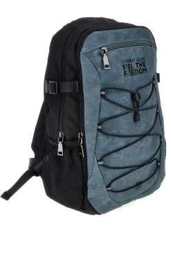 Zaino blu e nero con tasche multiple e cordini frontali Route 66 61992/L/SETRN