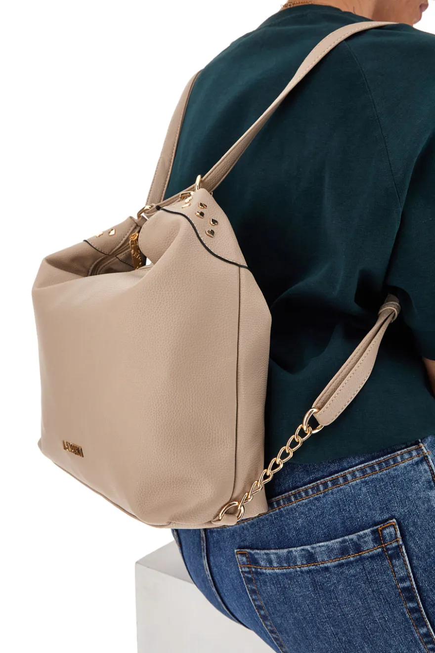 Zaino Borsa Beige Con Cuori Oro Lancetti Duffle 255-1