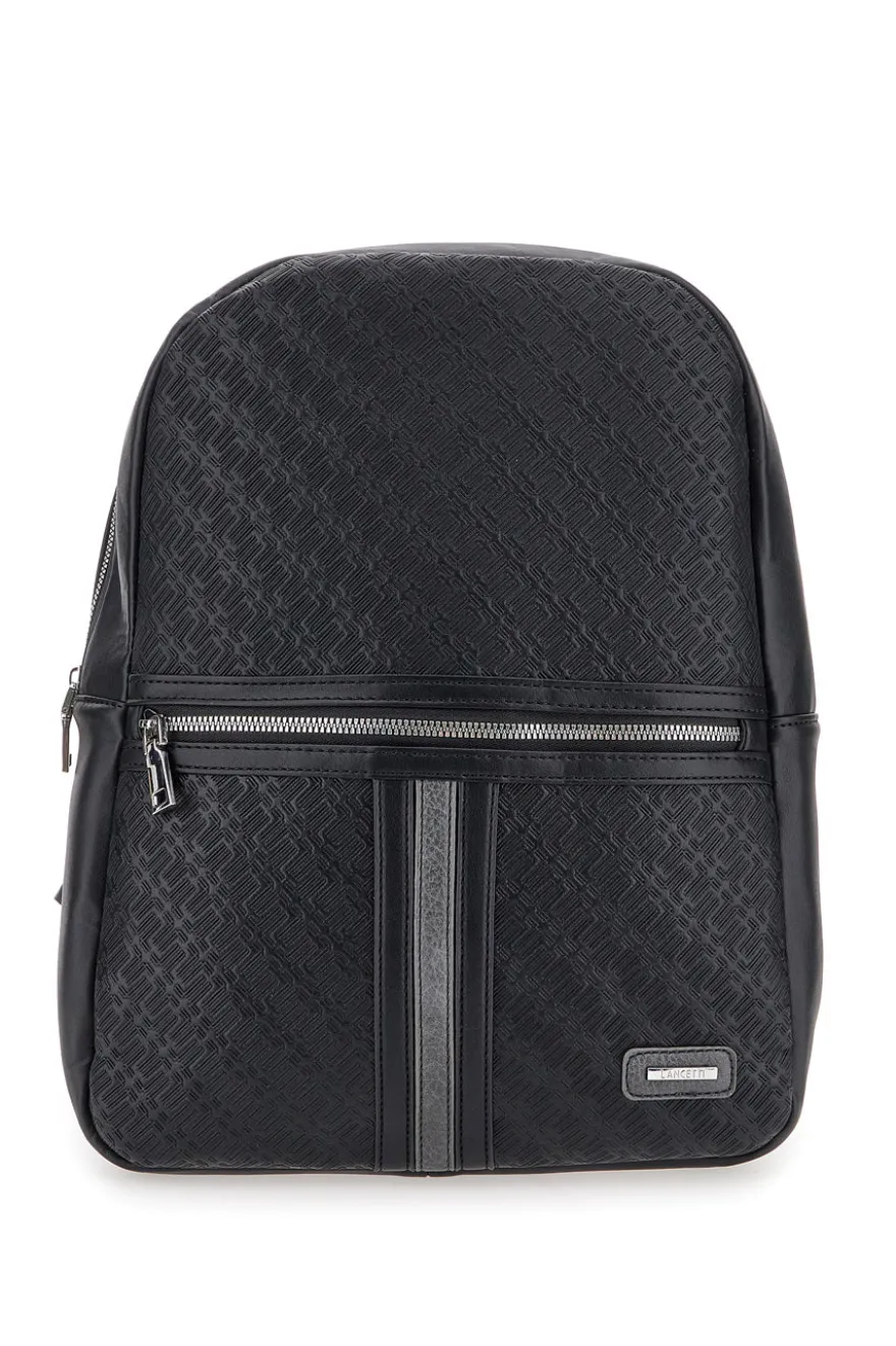 Zaino in pelle nera con tasche interne LANCETTI CARIUS