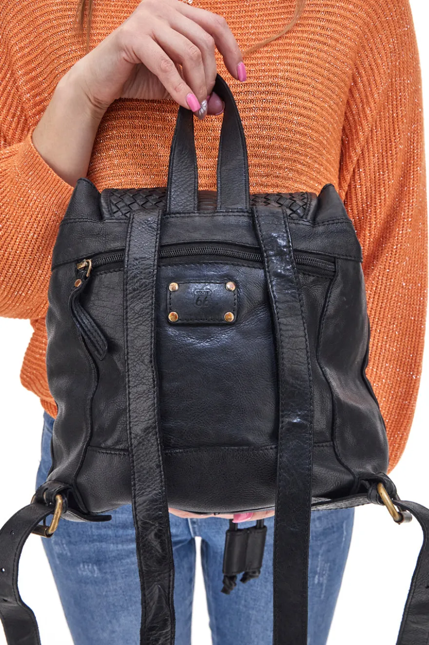 Zaino Nero in Vera Pelle con Trama Intrecciata ROUTE 66 61793/OLDR