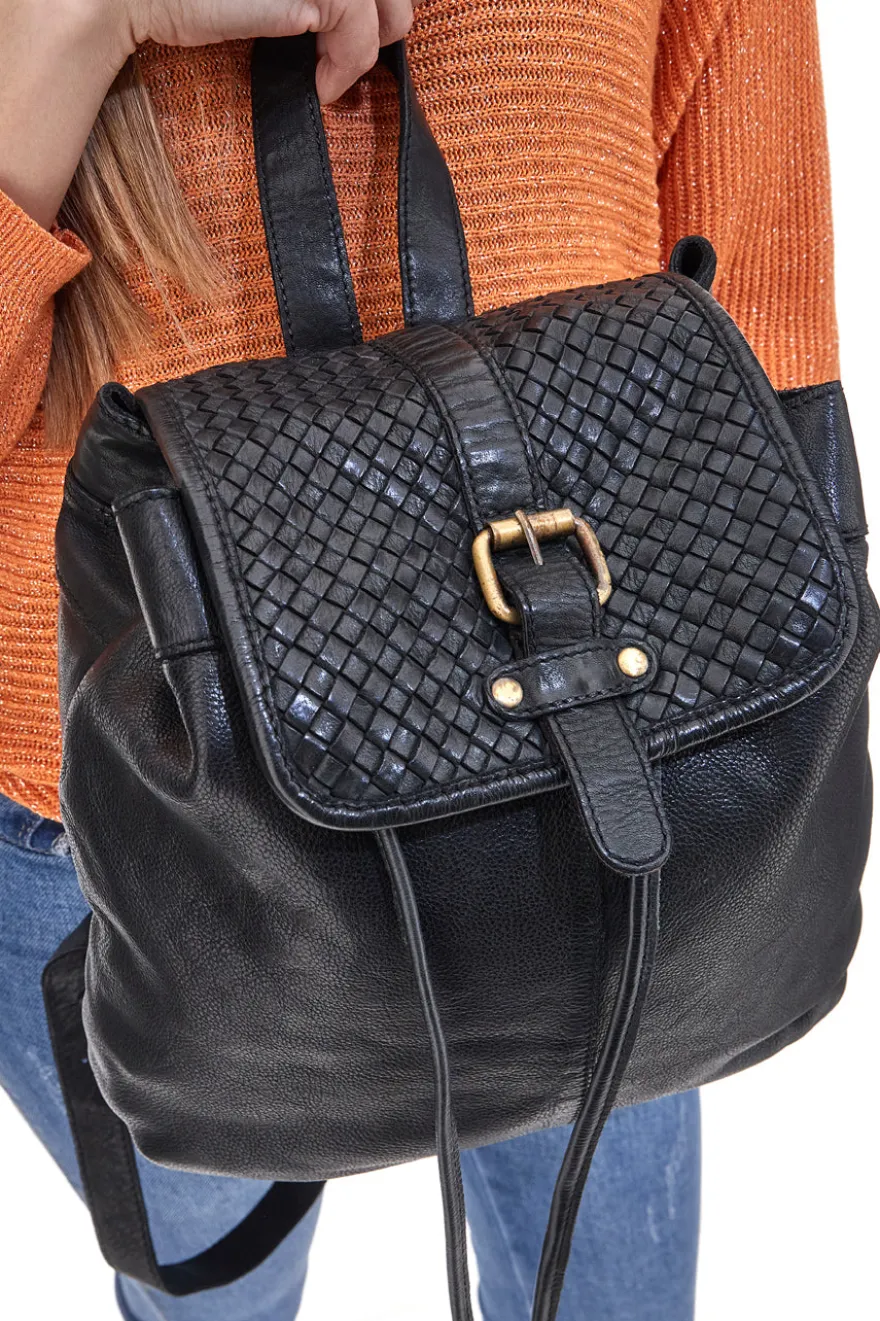 Zaino Nero in Vera Pelle con Trama Intrecciata ROUTE 66 61793/OLDR