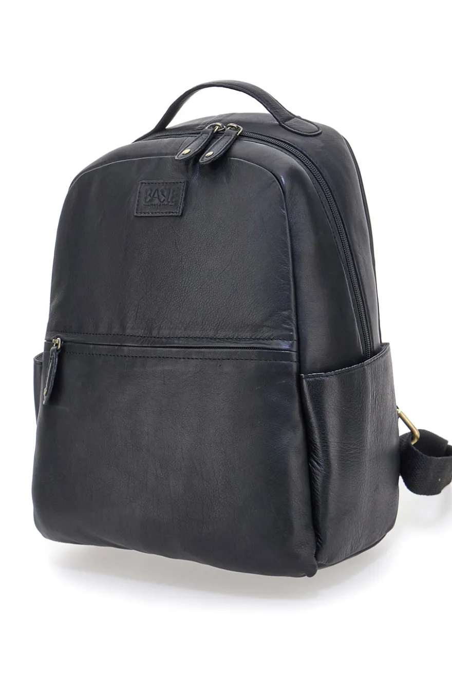 Zaino nero in vera pelle con tasche laterali Basile BA3545DX