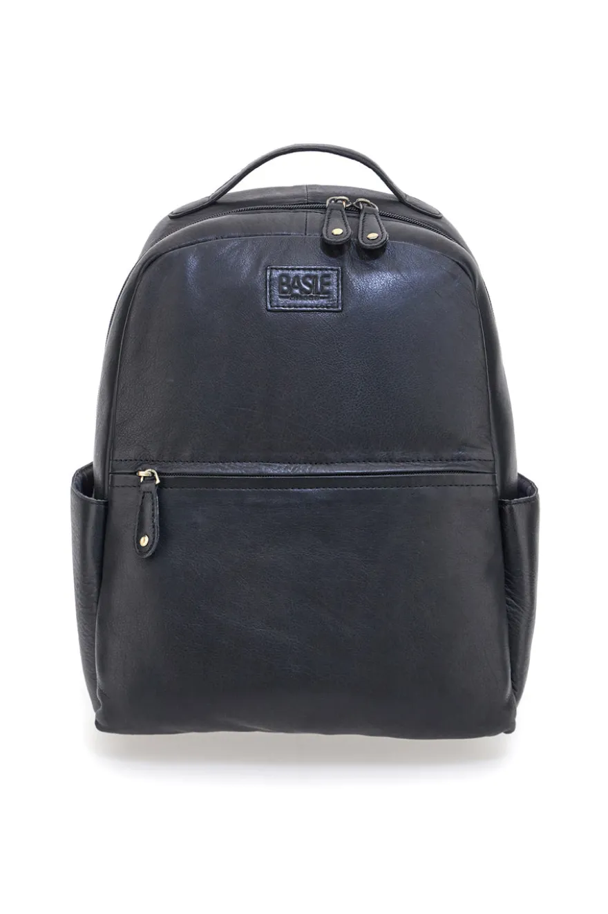 Zaino nero in vera pelle con tasche laterali Basile BA3545DX