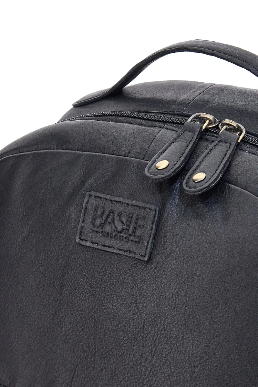 Zaino nero in vera pelle con tasche laterali Basile BA3545DX