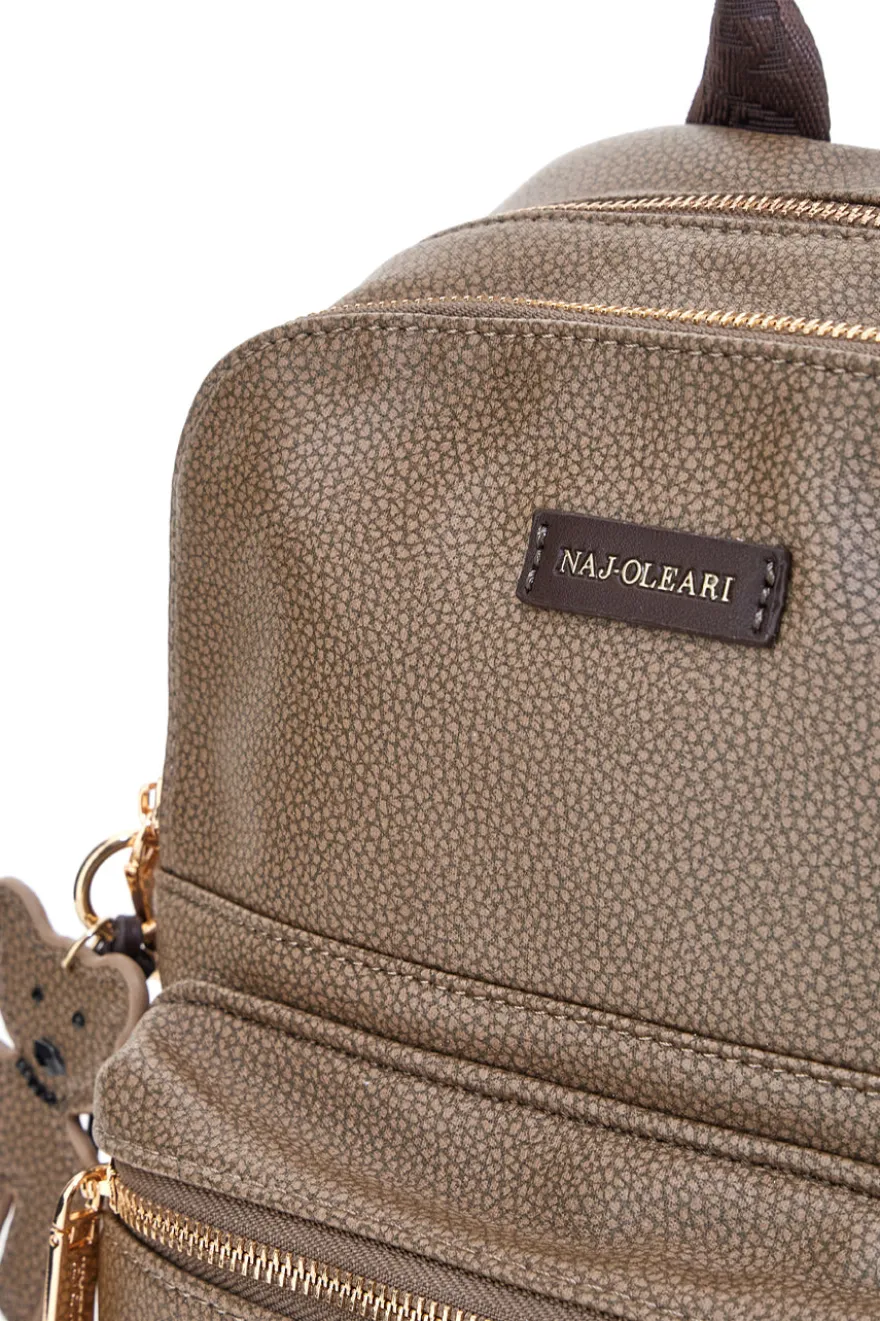 Zaino taupe con charm orsetto e spallacci regolabili Naj-Oleari 61801/BOBA13