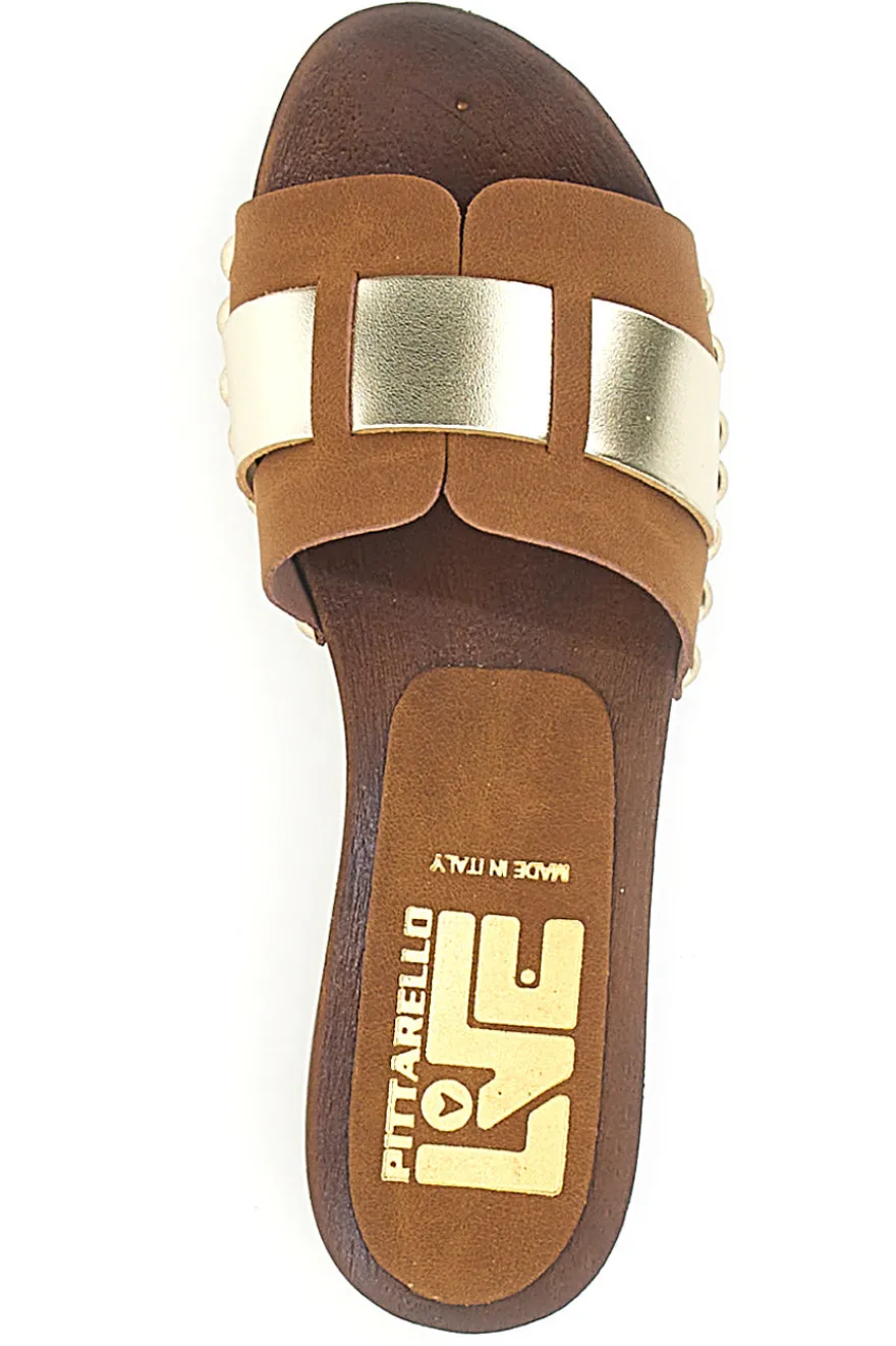 Zoccoli bassi marroni con fascia oro Pittarello Love Atene 8657