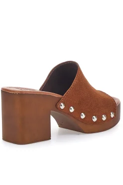 Zoccoli Marroni in Vera Pelle con Tacco Effetto Legno PITTARELLO LOVE 4850