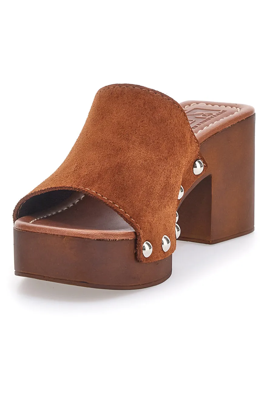 Zoccoli Marroni in Vera Pelle con Tacco Effetto Legno PITTARELLO LOVE 4850
