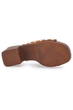 Zoccoli Marroni in Vera Pelle con Tacco Effetto Legno PITTARELLO LOVE 4850