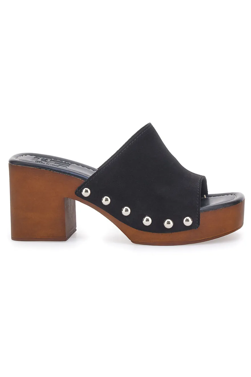 Zoccoli Neri in Vera Pelle con Tacco Effetto Legno PITTARELLO LOVE 4850