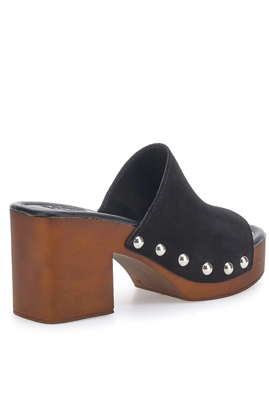 Zoccoli Neri in Vera Pelle con Tacco Effetto Legno PITTARELLO LOVE 4850