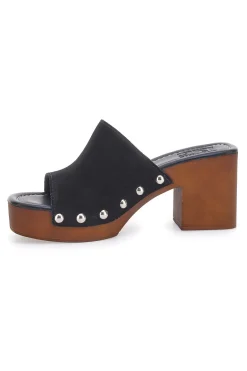Zoccoli Neri in Vera Pelle con Tacco Effetto Legno PITTARELLO LOVE 4850