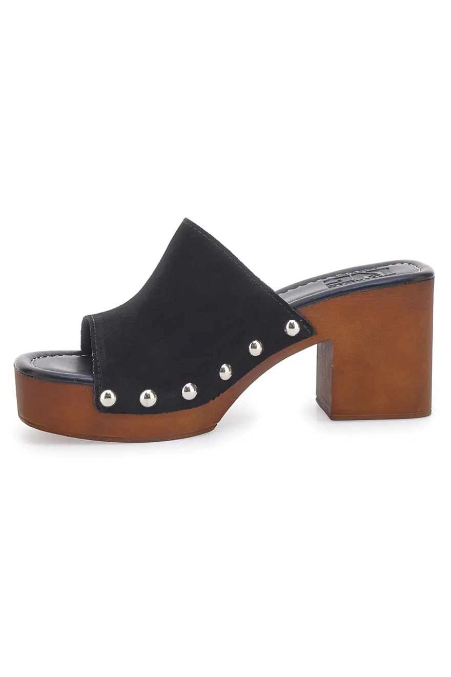 Zoccoli Neri in Vera Pelle con Tacco Effetto Legno PITTARELLO LOVE 4850