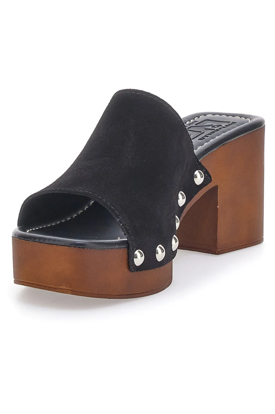 Zoccoli Neri in Vera Pelle con Tacco Effetto Legno PITTARELLO LOVE 4850