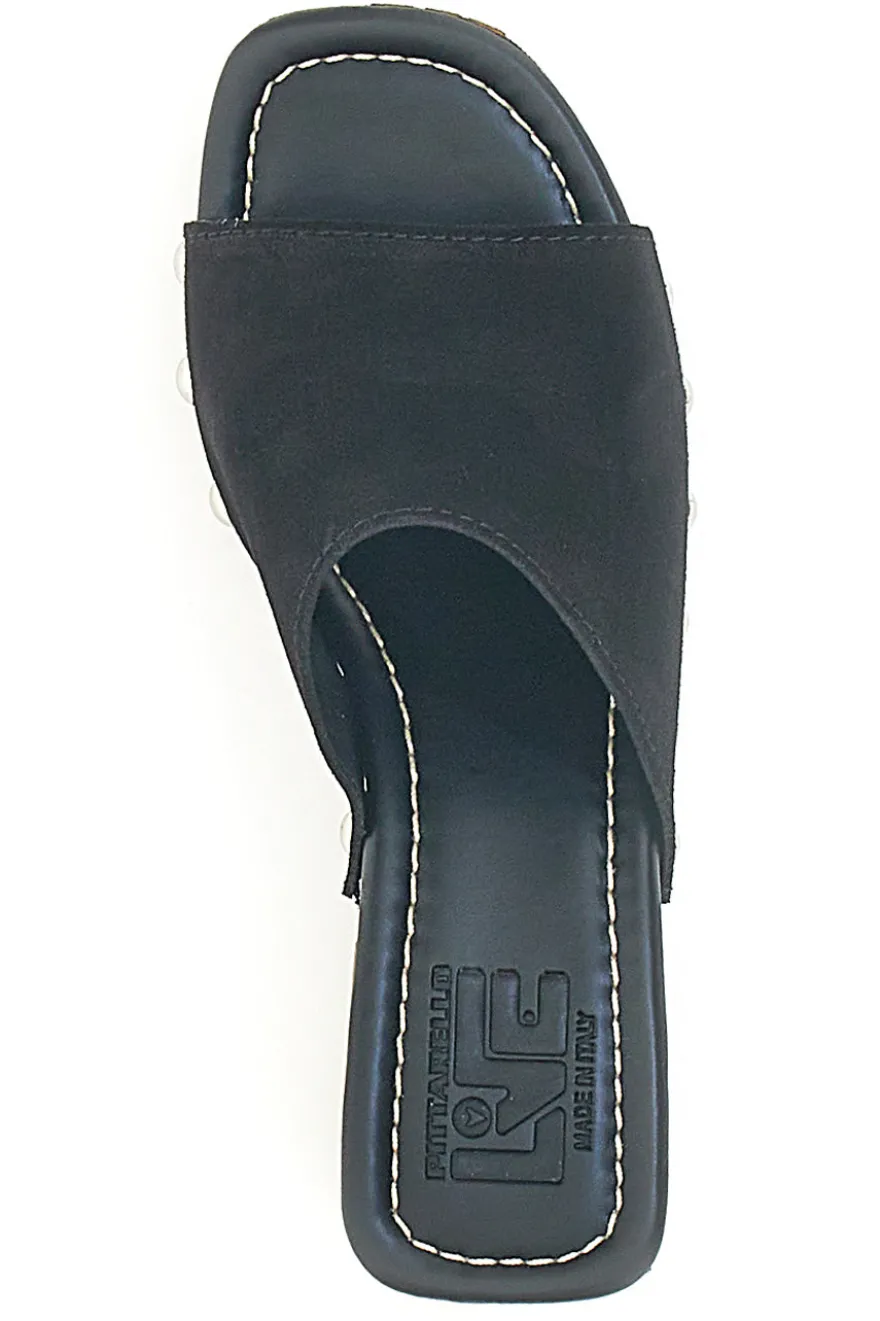 Zoccoli Neri in Vera Pelle con Tacco Effetto Legno PITTARELLO LOVE 4850