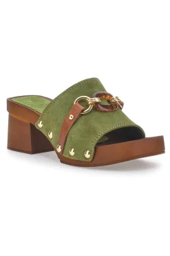 Zoccoli Salvia con Tacco Medio e Catena Decorativa PITTARELLO LOVE 25555/A