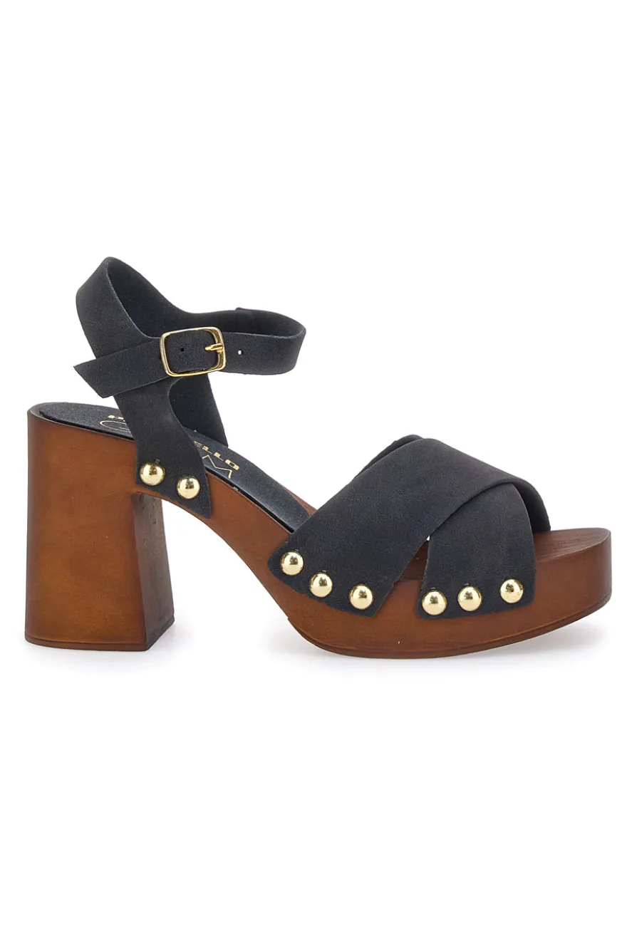 Zoccoli Sandali Neri Con Tacco 9 Cm Pittarello 8507