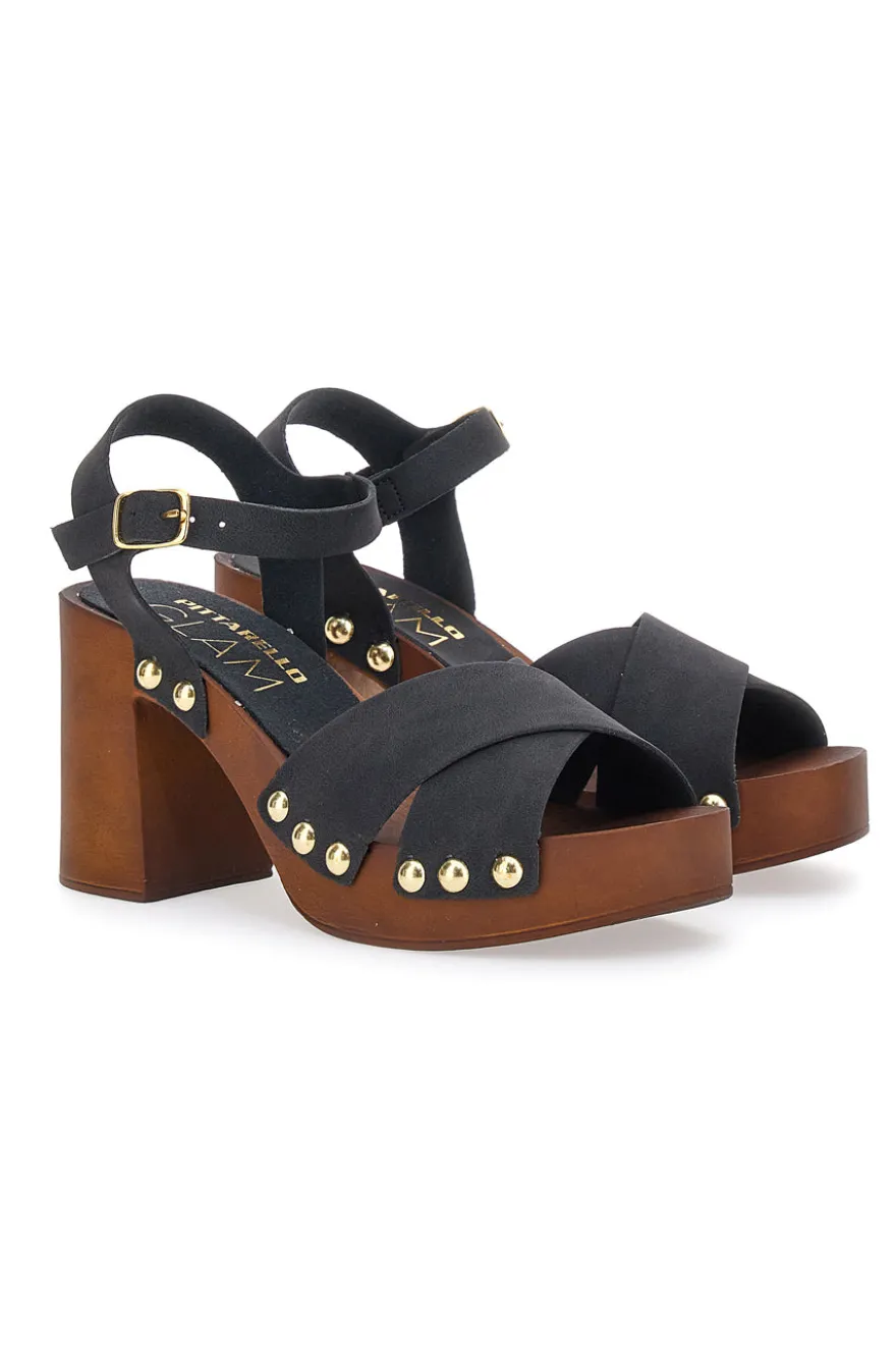 Zoccoli Sandali Neri Con Tacco 9 Cm Pittarello 8507