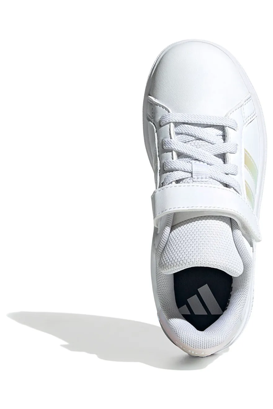 Adidas Grand Court 2.0 EL C – Weiße Sneakers mit schillernden Streifen und Klettverschluss