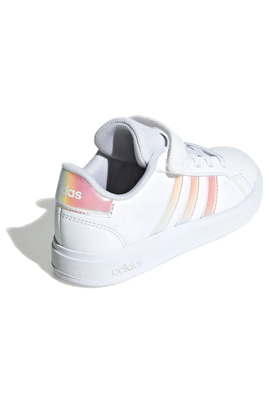 Adidas Grand Court 2.0 EL C – Weiße Sneakers mit schillernden Streifen und Klettverschluss