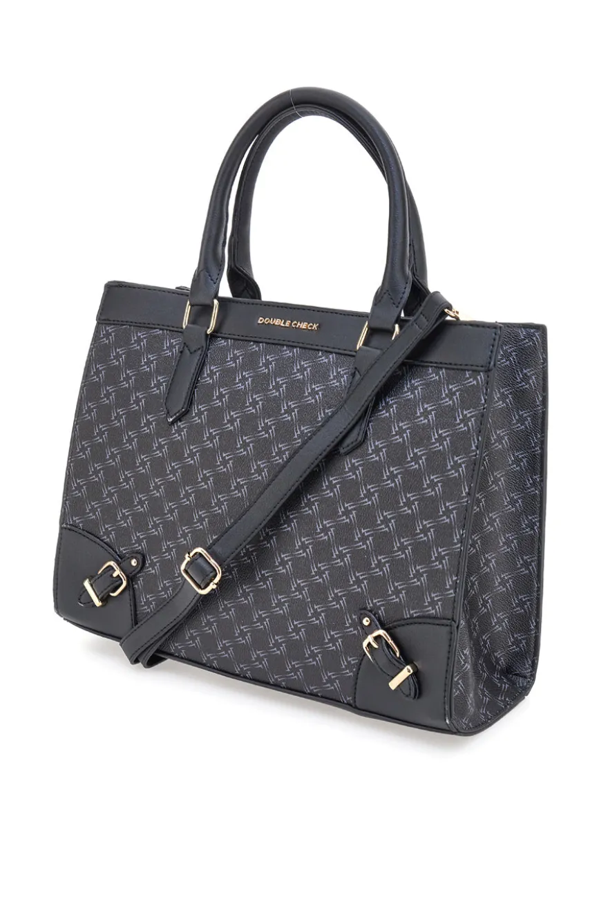 Borsa a Mano Nera Con Tracolla Rimovibile DOUBLE CHECK 18239-2