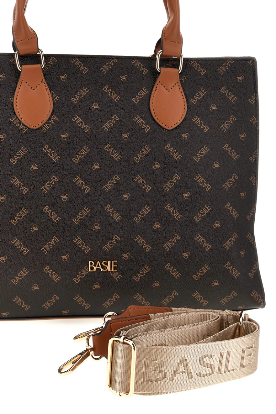 Borsa marrone logata Basile BA1145LOG