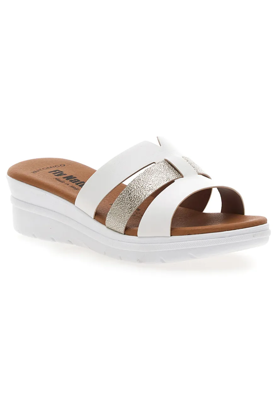 Ciabatte bianche con fascia glitter e zeppa Fly Nature 520