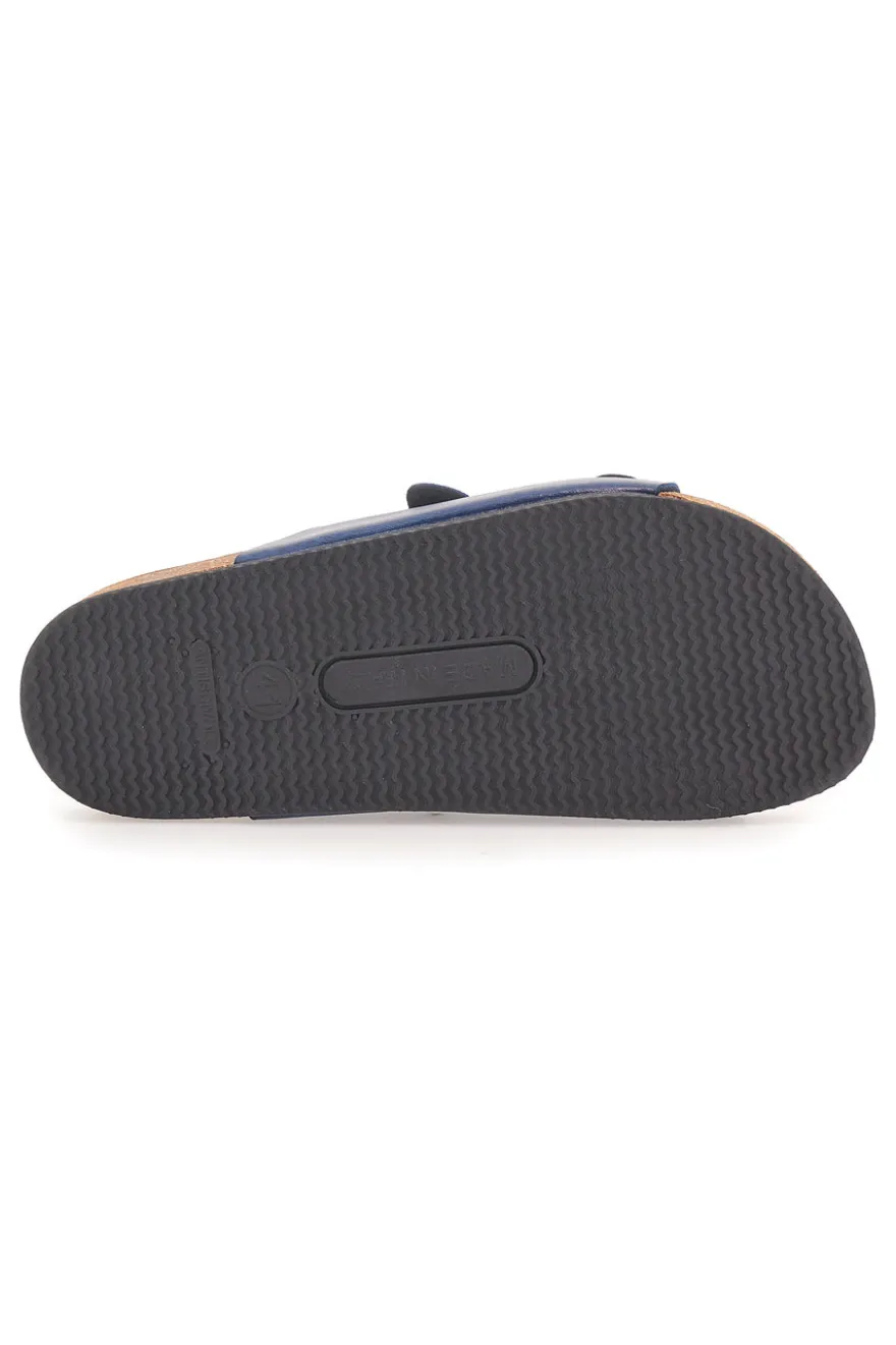 Ciabatte blu con doppia fibbia e sottopiede in pelle Made in Italy Pittarello Tierra 335A038SR