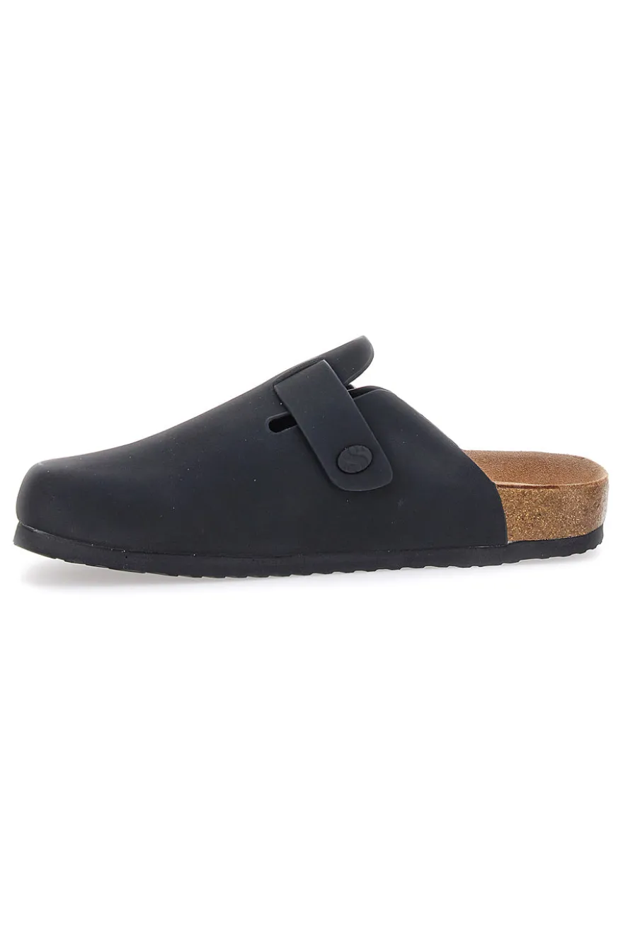 Ciabatte nere con fibbia e sottopiede in vera pelle Superga S11U700