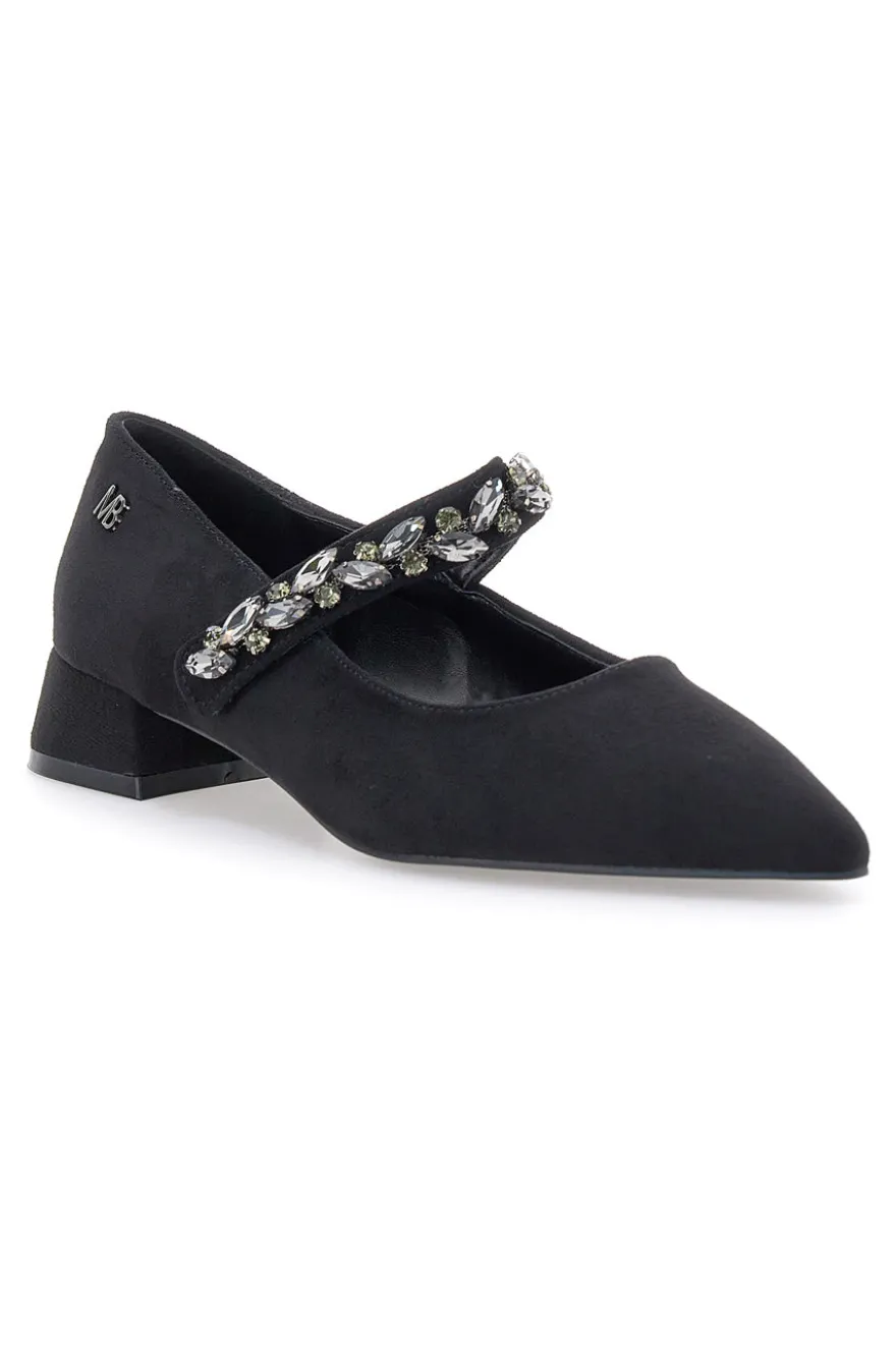 Mariella Burani 51680 schwarze Stoffpumps mit Schmucksteinriemen