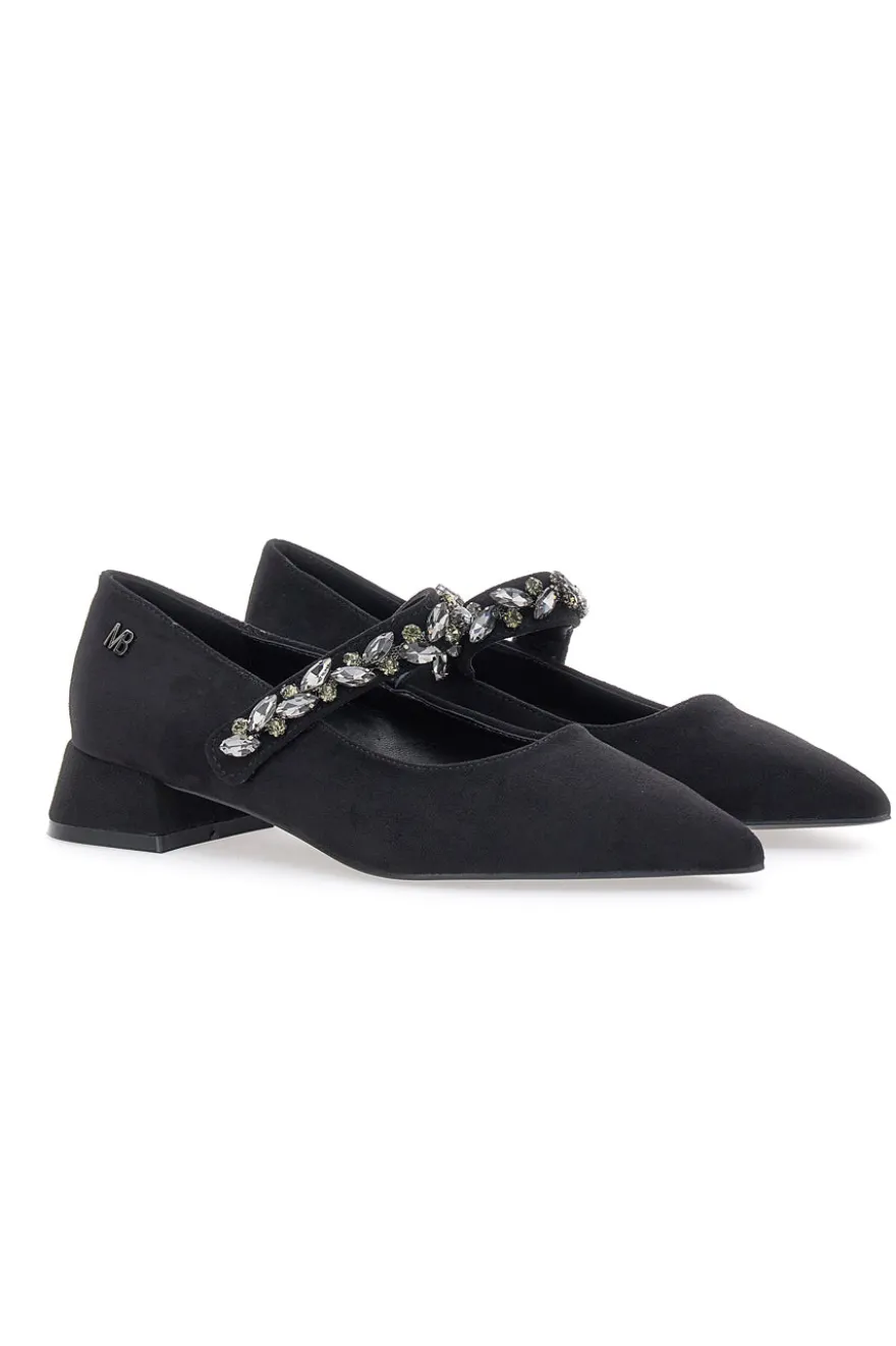 Mariella Burani 51680 schwarze Stoffpumps mit Schmucksteinriemen