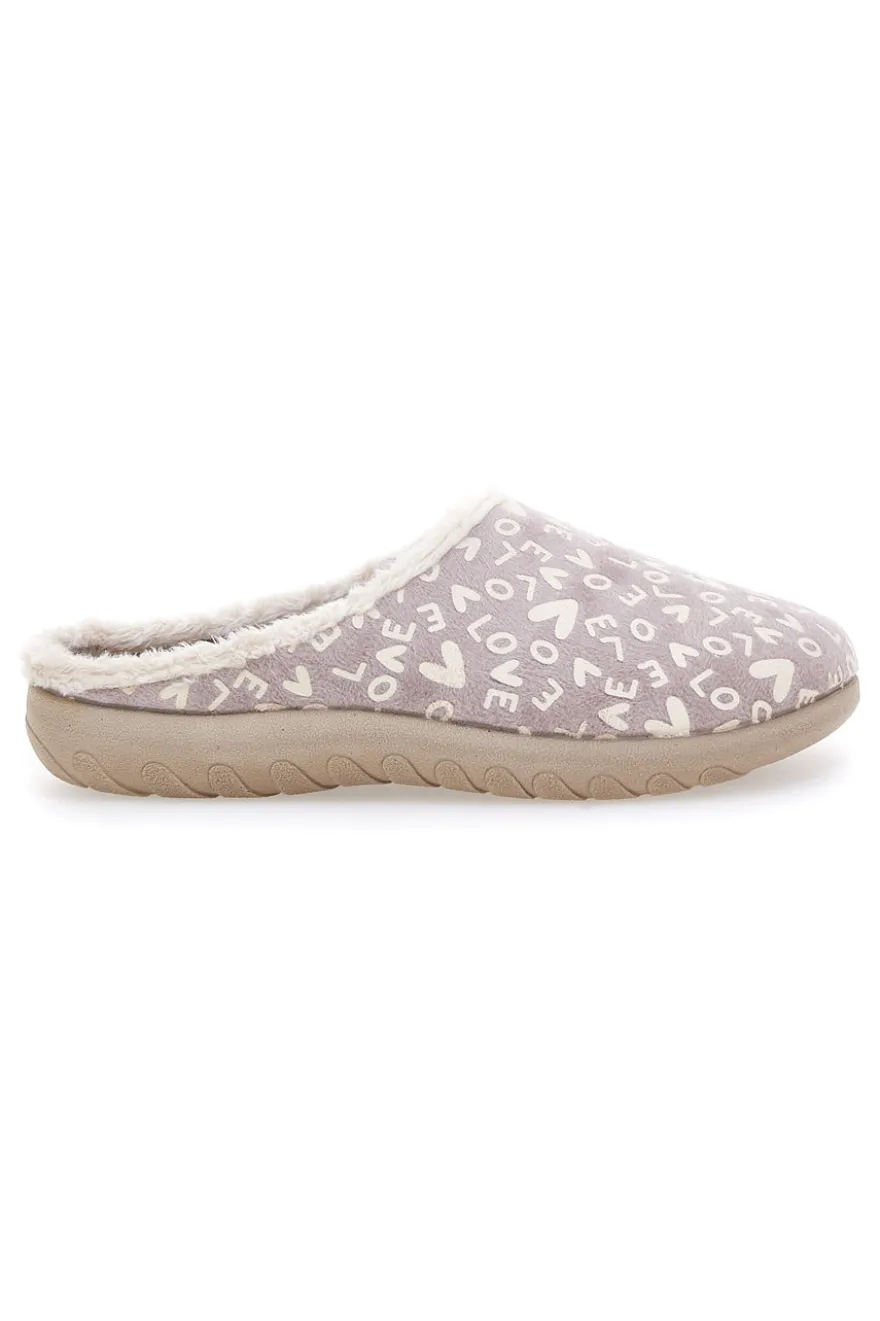 Pantofola taupe con scritte e fodera in pelliccia Inblu 32ET