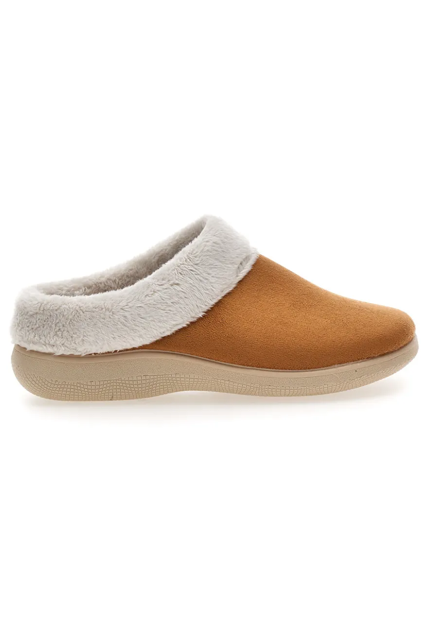 Pantofole color cuoio con bordo in pelo Dorea SE350