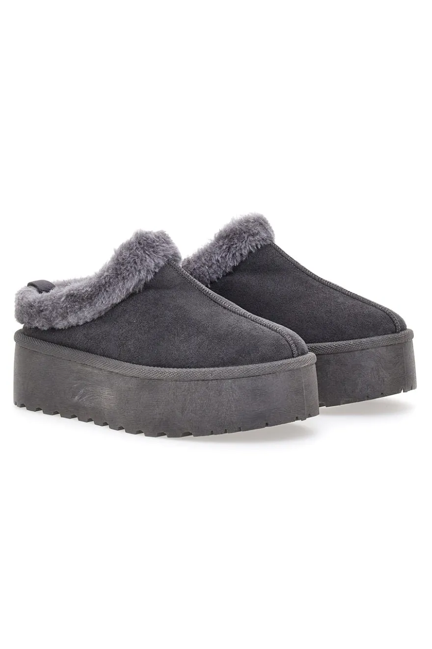 Pantofole Stivaletti con Pelo Grigie Con Platform Pittarello Love 1913
