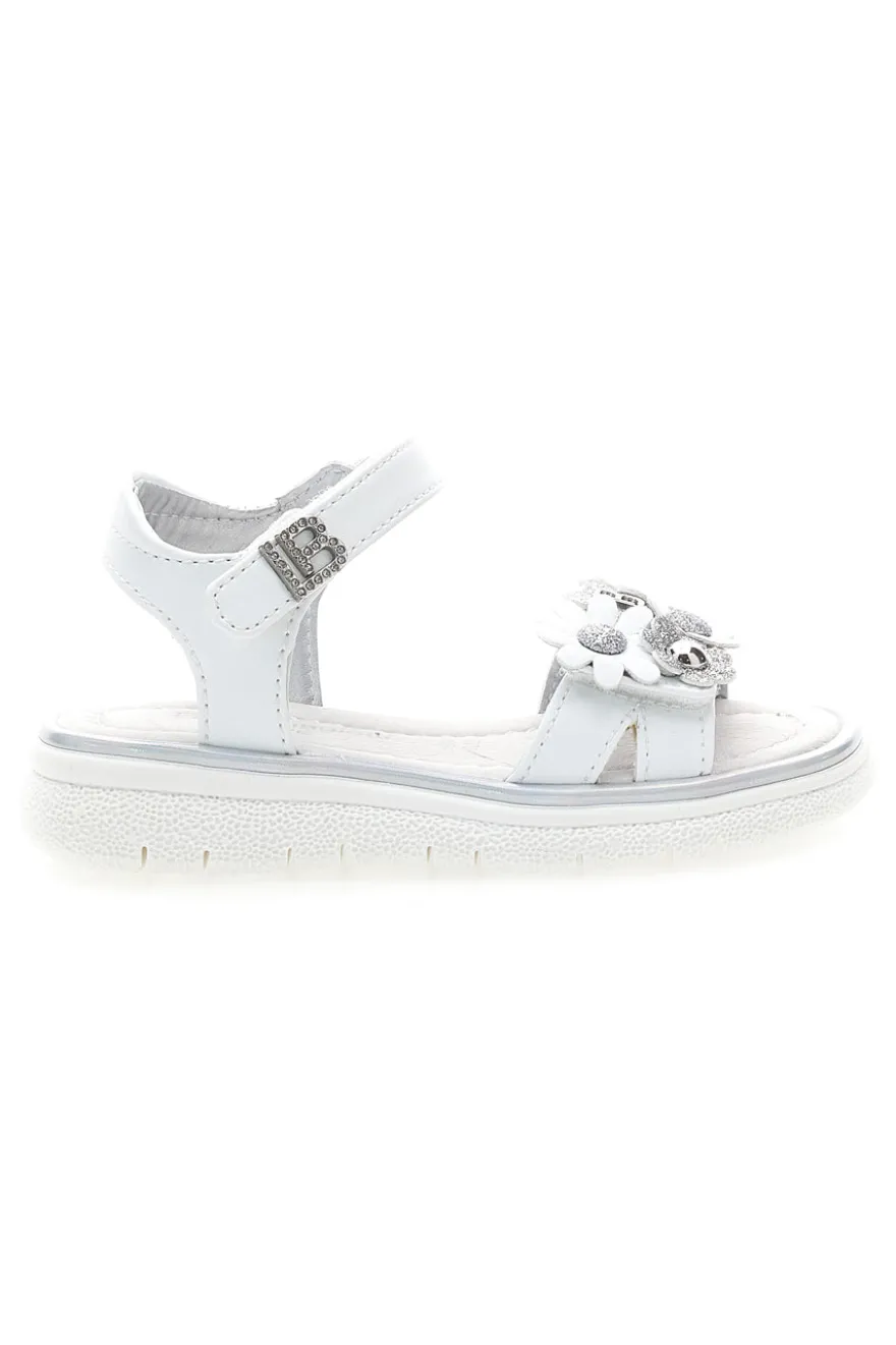 Sandali bianchi con fiori applicati e glitter Laura Biagiotti 96109489