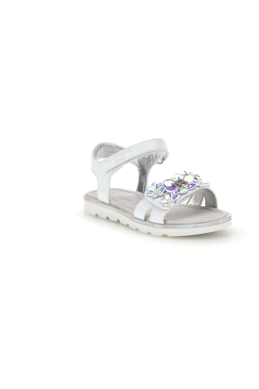 Sandali bianchi con fiori decorativi iridescenti Laura Biagiotti L9882C9702