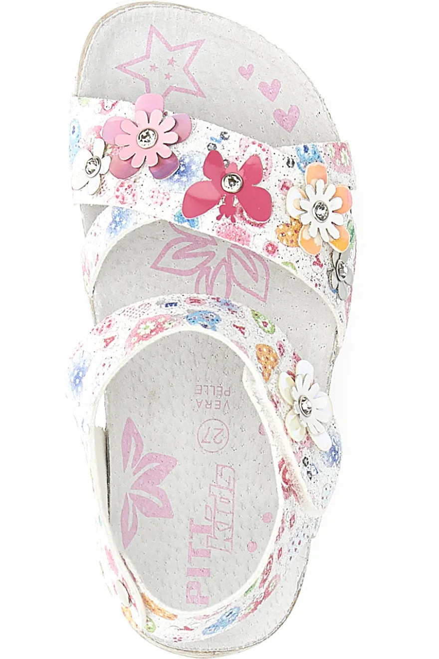 Sandali bianchi con stampa floreale e strappo Pitt Kids 14407