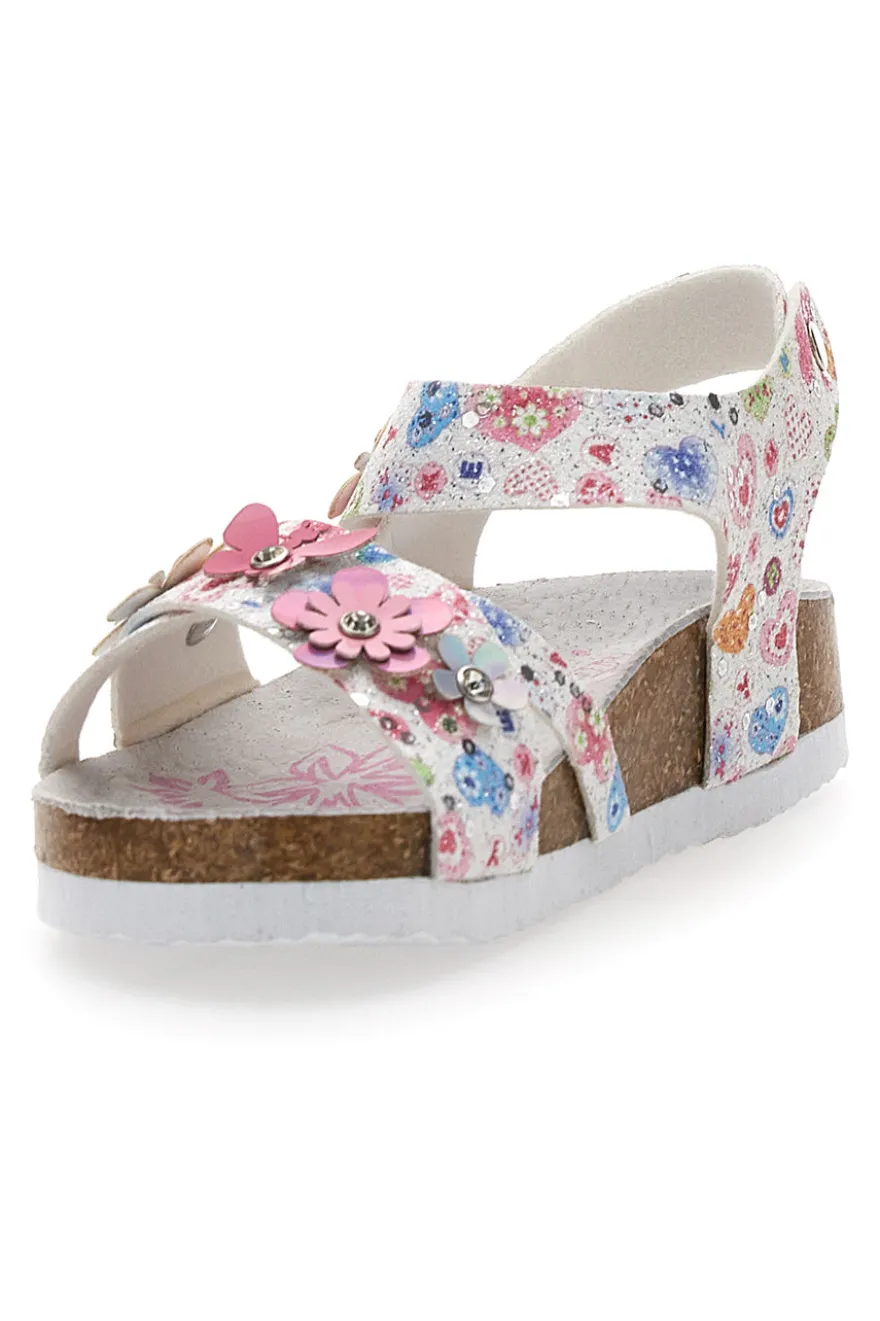 Sandali bianchi con stampa floreale e strappo Pitt Kids 14407