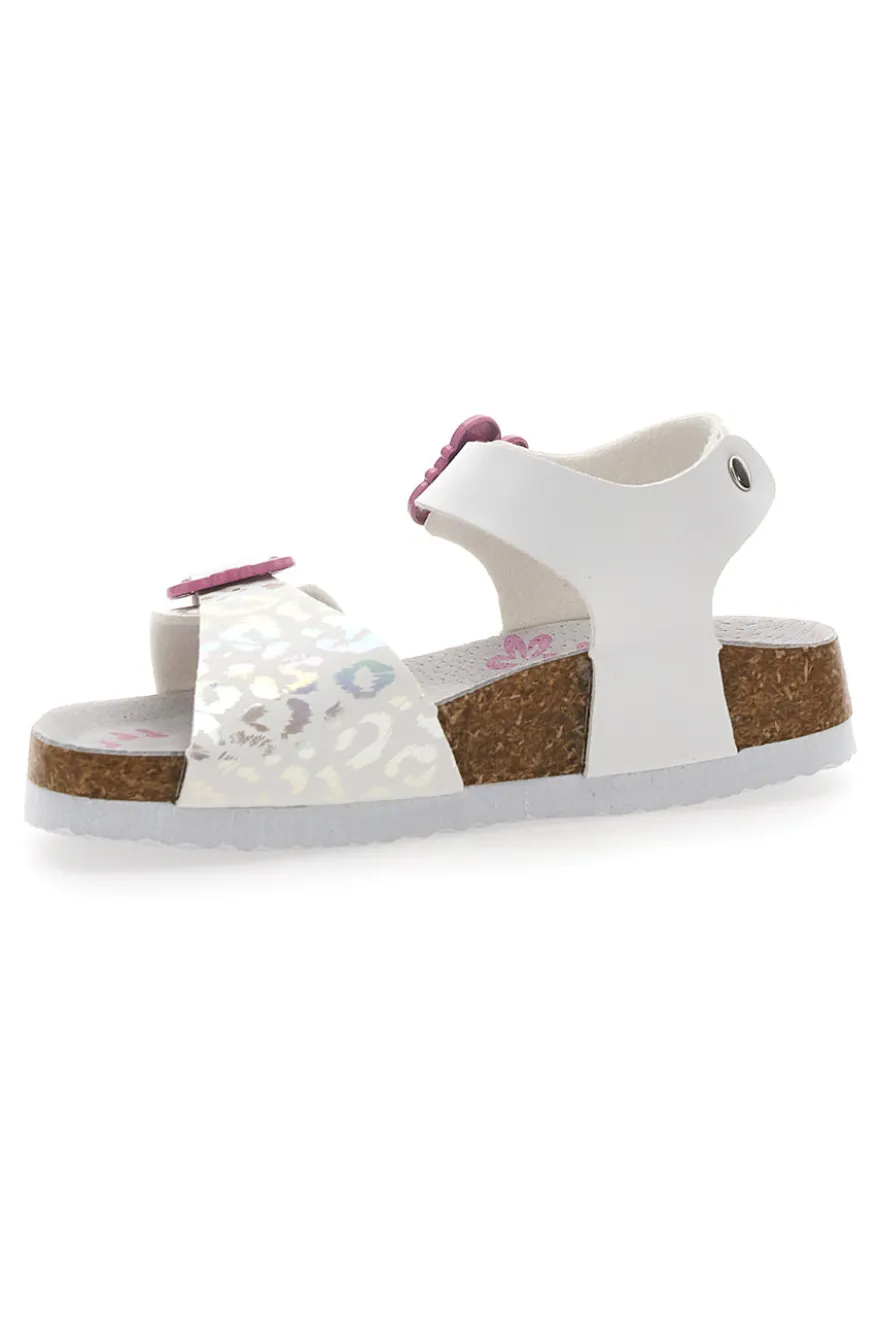 Sandali bianchi leopardati con fibbie rosa Pitt Kids 14505